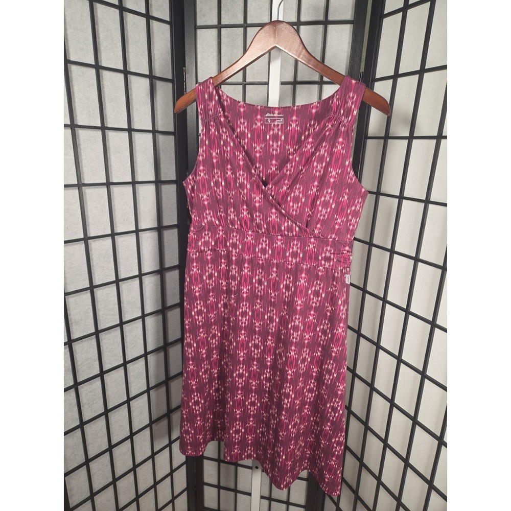 Eddie Bauer Travex Purple Aztec Geo Faux Wrap Athletic Dress Stretch Size Medium